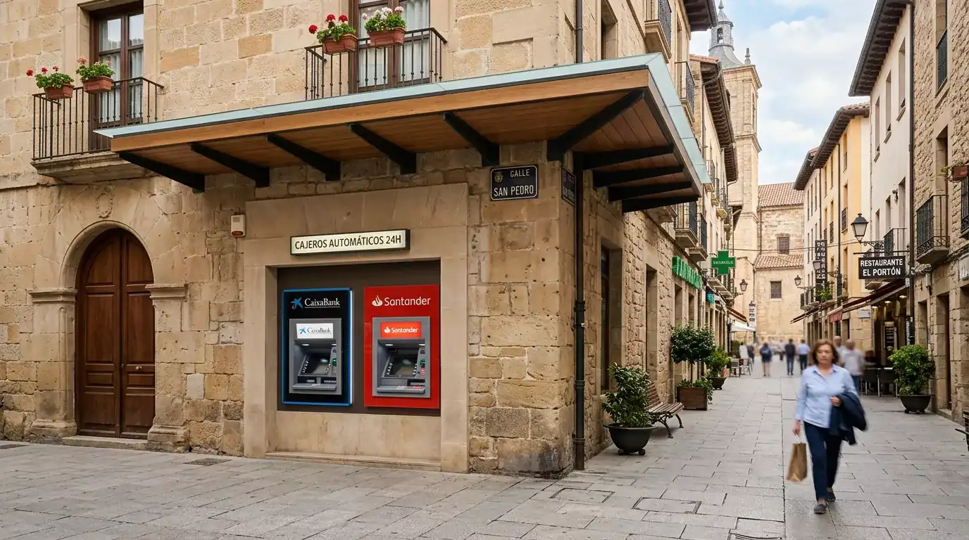 Dos cajeros automáticos en una calle española mostrando la opción de pago Teleingreso